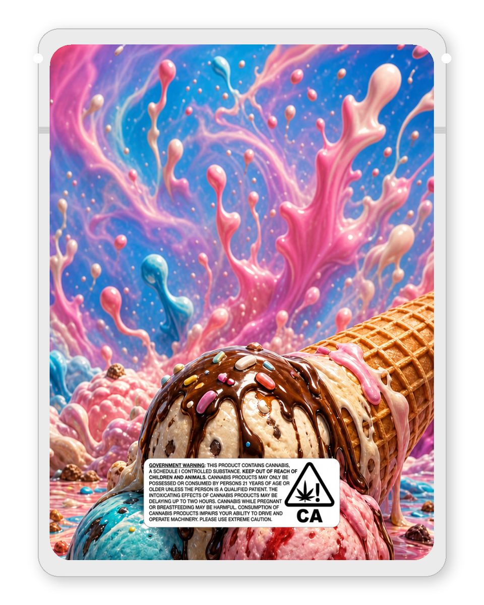 MELTED ICECREAM custom 4"x5" mylar bag design (back)