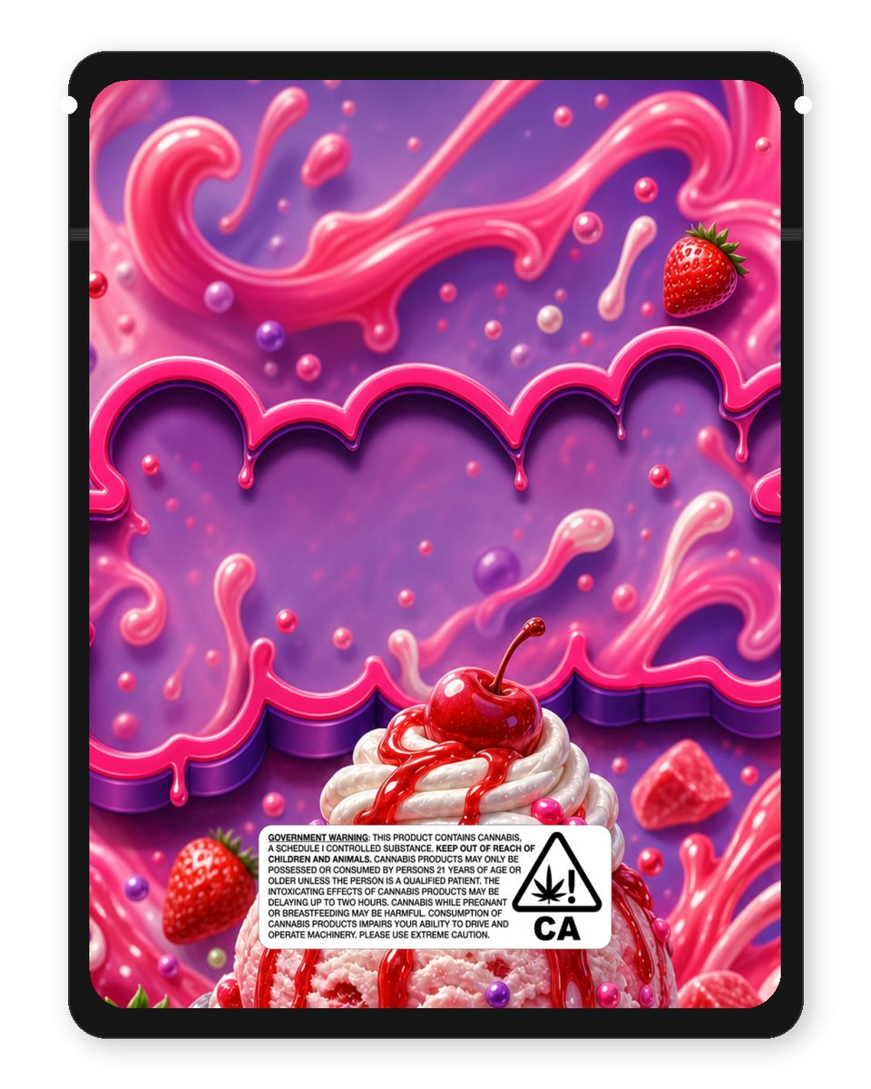 strawberry sundae custom 4"x5" mylar bag design (back)