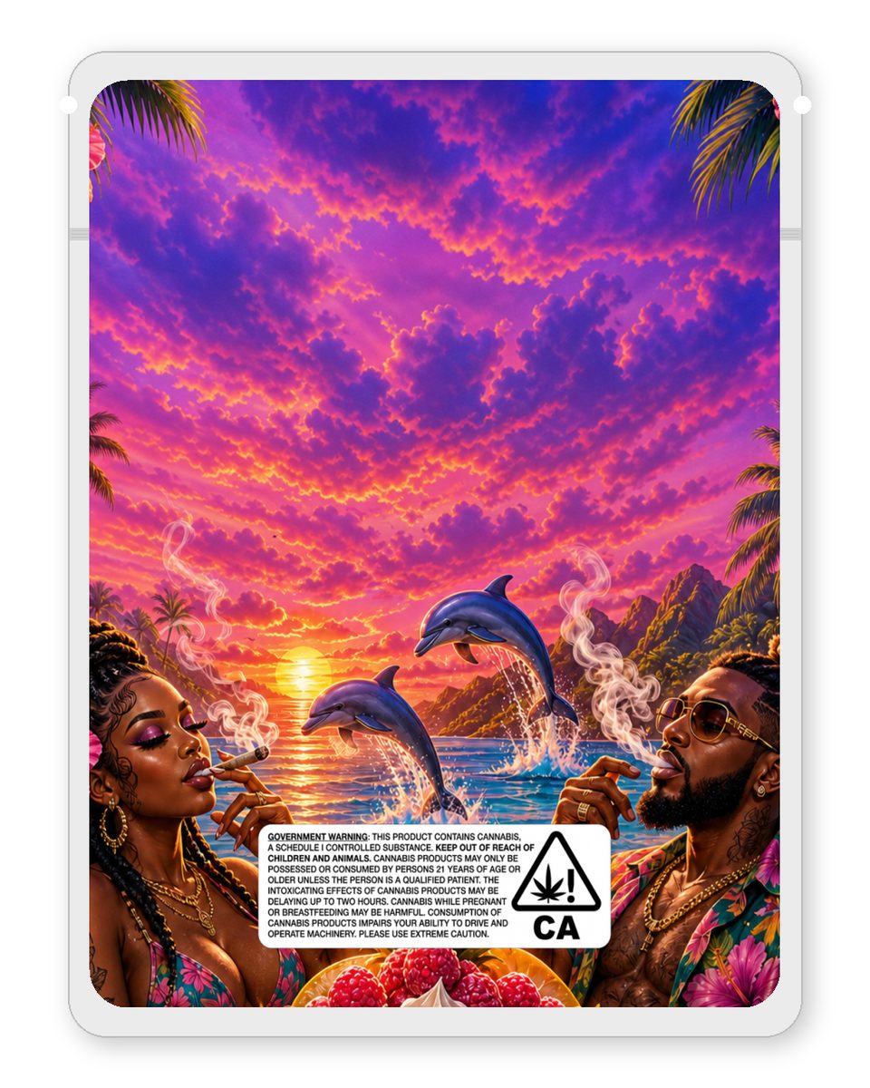 Raspberry Tropical Sherbert custom 4"x5" mylar bag design (back)