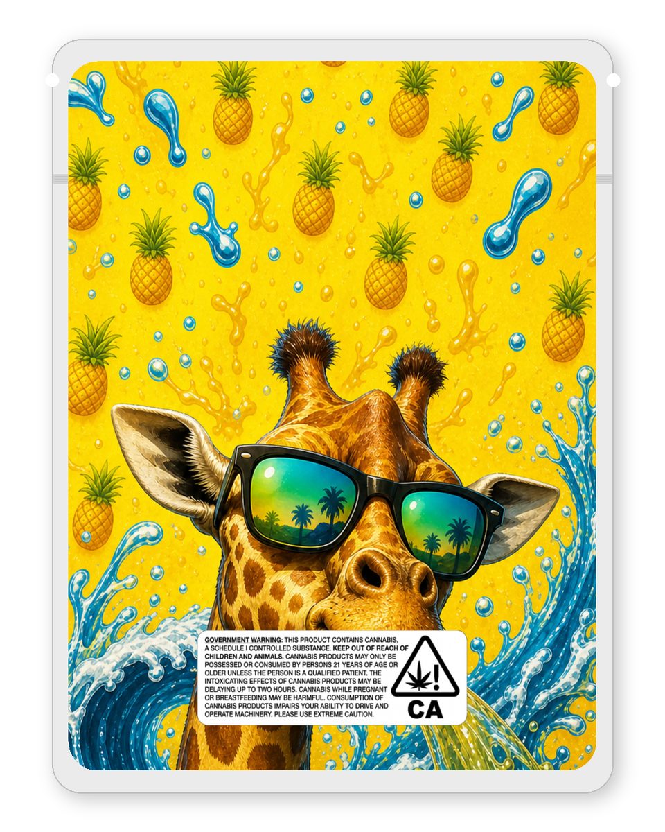 Giraffe piss custom 4"x5" mylar bag design (back)