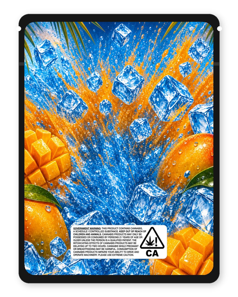 Mango ice custom 4"x5" mylar bag design (back)