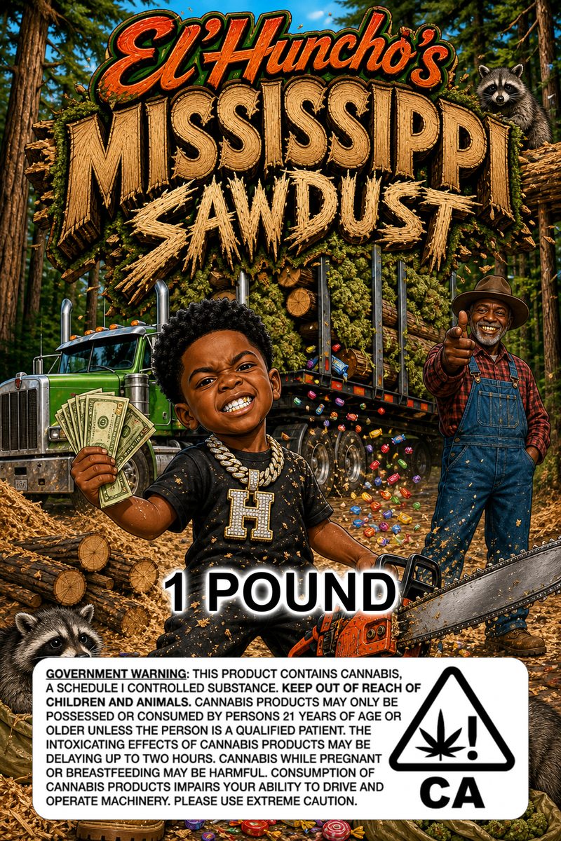 El'Huncho's Mississippi Sawdust custom 6x9 pound bag sticker / turkey-bag flavor label