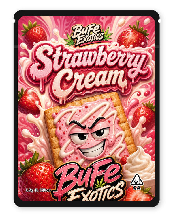 Strawberry Cream custom 4"x5" mylar bag design (front)