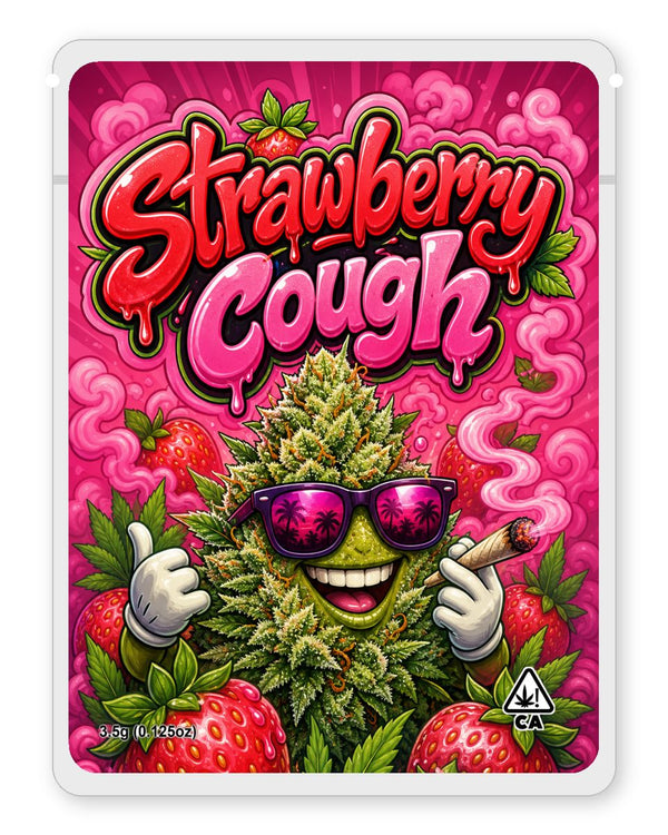 Strawberry Cough custom 4"x5" mylar bag design (front)