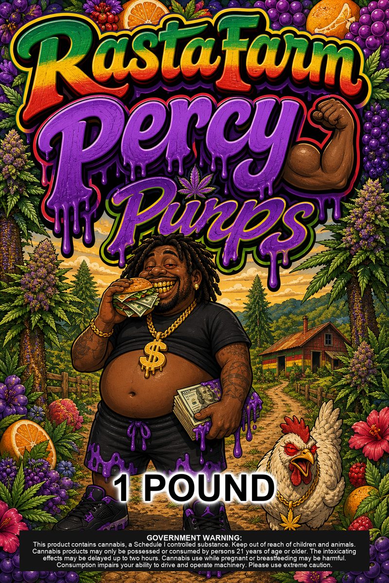 RastaFarm Percy 💪🏾 Purps custom 6x9 pound bag sticker / turkey-bag flavor label