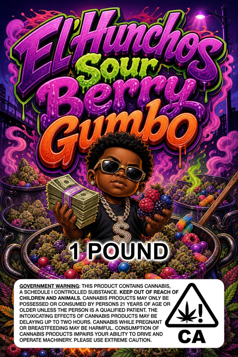 El'Hunchos Sour Berry Gumbo custom 6x9 pound bag sticker / turkey-bag flavor label