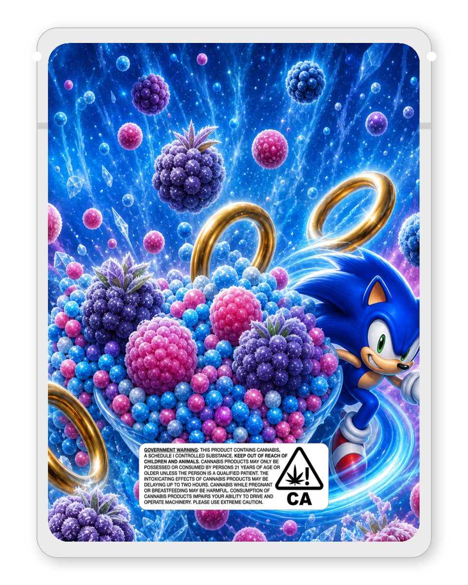 Frozone berry custom 4"x5" mylar bag design (back)