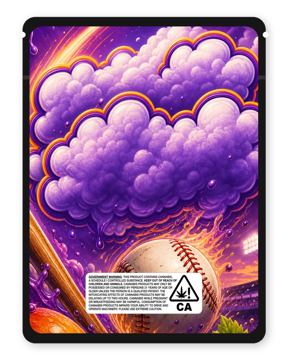 HomeRun Kloudz mango grape custom 4"x5" mylar bag design (back)