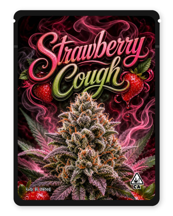 strawberry cough custom 4"x5" mylar bag design (front)