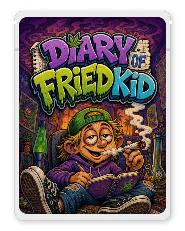 Diary Of Fried Kid custom 4"x5" mylar bag design (front)