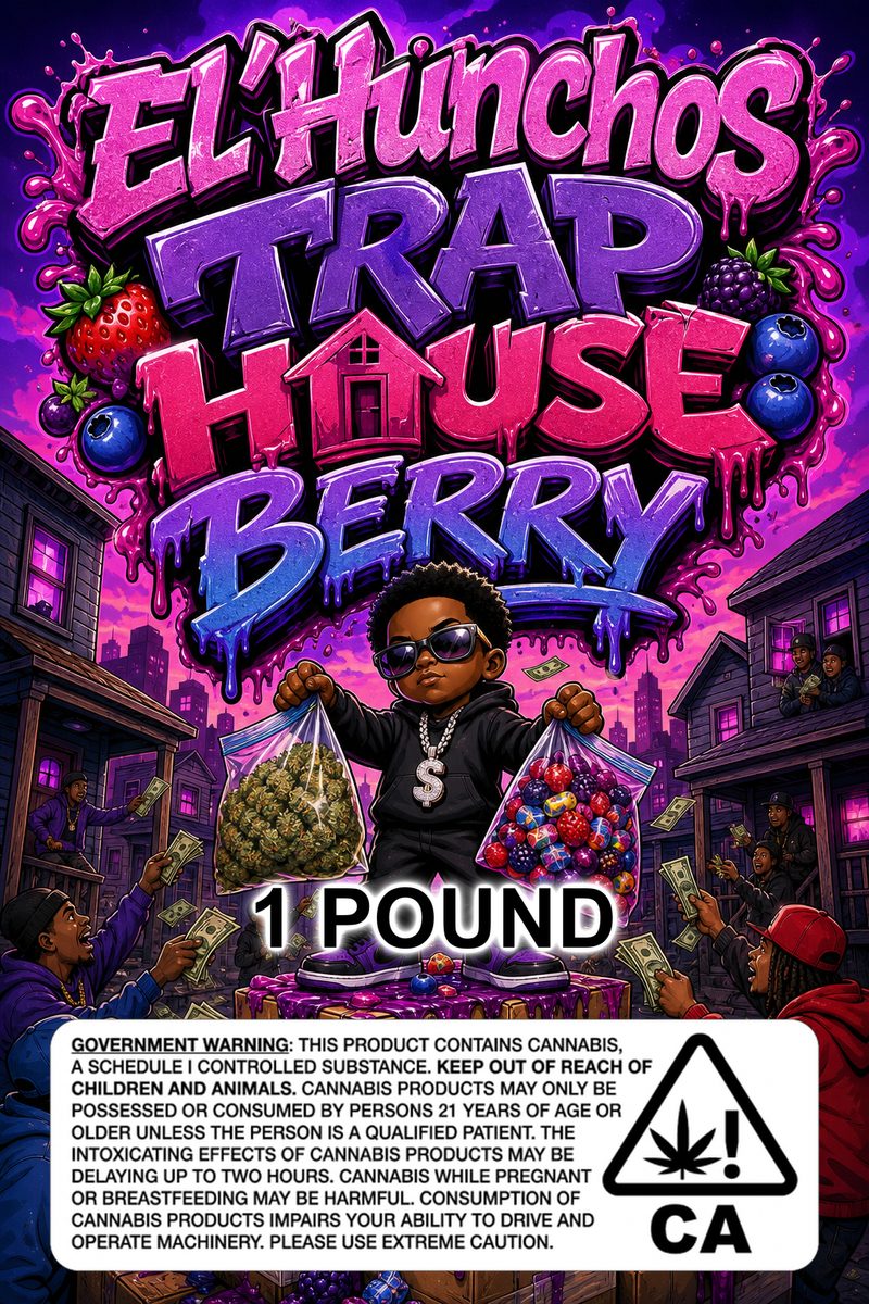 El'Hunchos Trap House Berry custom 6x9 pound bag sticker / turkey-bag flavor label