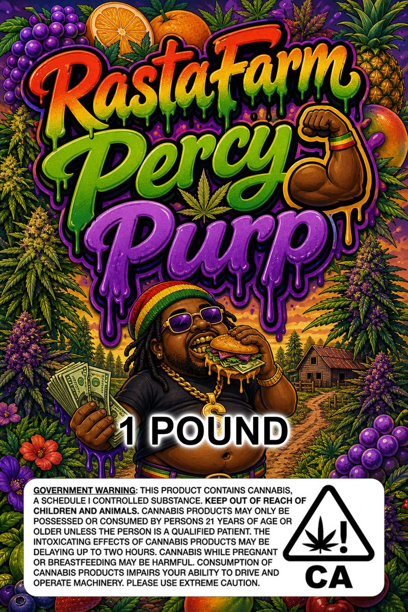 RastaFarm Percy💪🏾Purp custom 6x9 pound bag sticker / turkey-bag flavor label