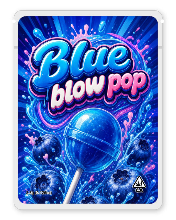 Blue blow pop custom 4"x5" mylar bag design (front)