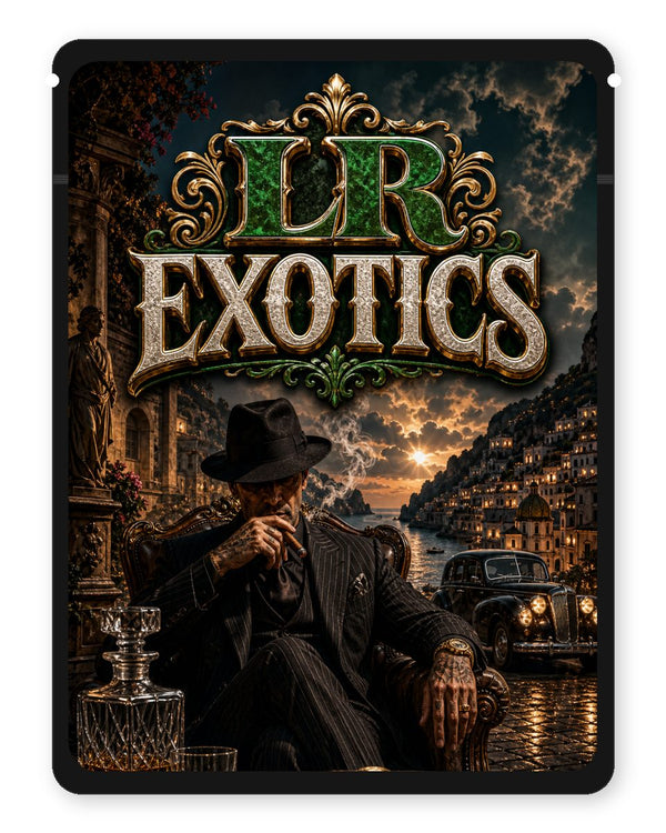 LR EXOTICS custom 4"x5" mylar bag design (front)