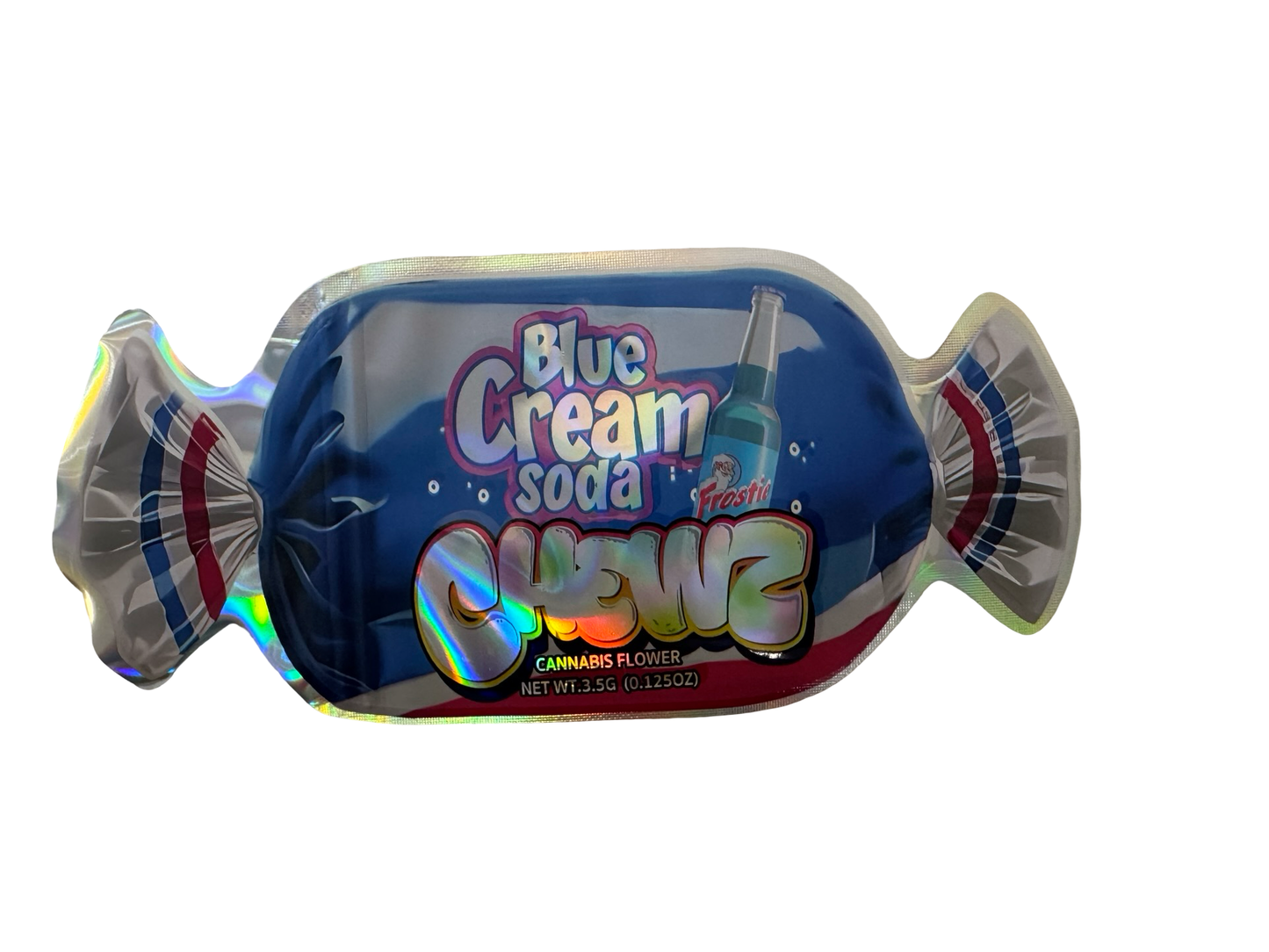 Blue Cream Soda Chewz 3.5g Mylar Bags Fly Trap front