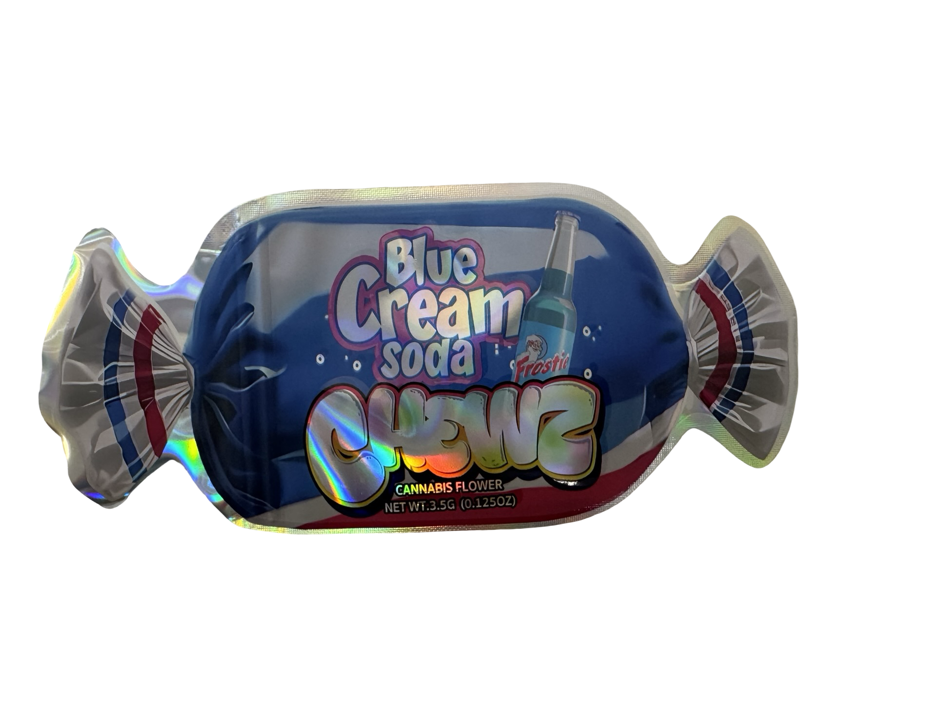 Blue Cream Soda Chewz 3.5g Mylar Bags Fly Trap front