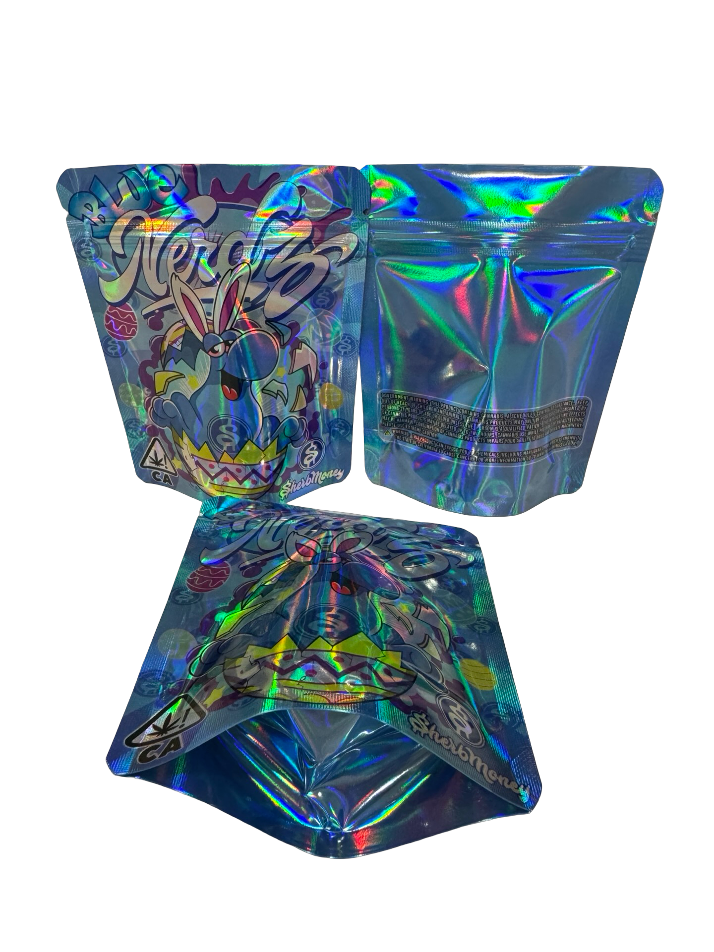 Blue Nerdz (Spring Edition) Mylar Bags 3.5g SherbMoney (Only $0.21 Each) — 3.5g pre‑printed mylar bag — overview (front, bac…