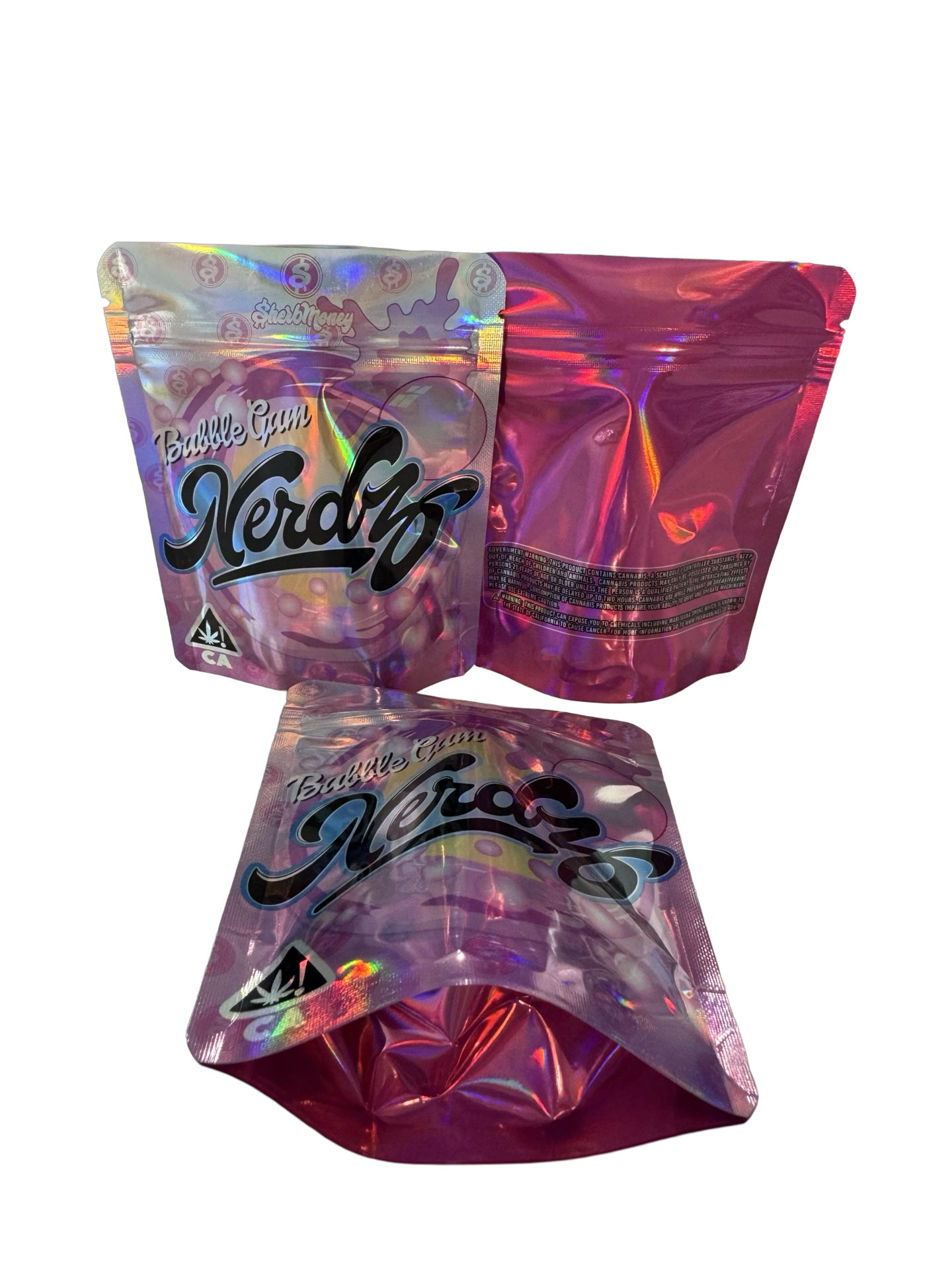 Bubble Gum Nerdz Mylar Bags 3.5g SherbMoney (Only $0.21 Each) — 3.5g pre‑printed mylar bag — overview (front, back & gusset)