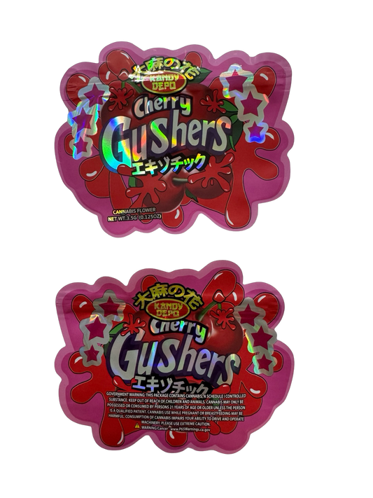 Cherry Gusherz Mylar Bags 3.5g Kandy Depo (Only $0.21 Each) — 3.5g pre‑printed mylar bag — overview (front, back & gusset)