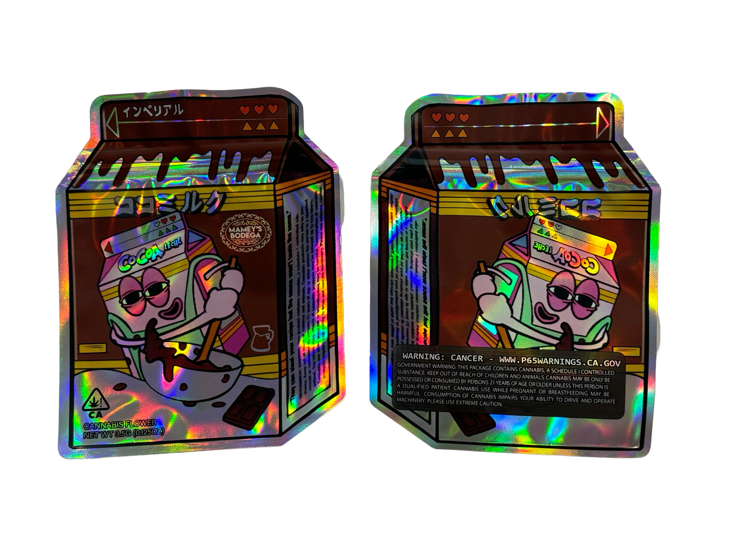Cocoa Leche Mylar Bags 3.5g Mamey’s Bodega — 3.5g pre‑printed mylar bag — overview (front, back & gusset)