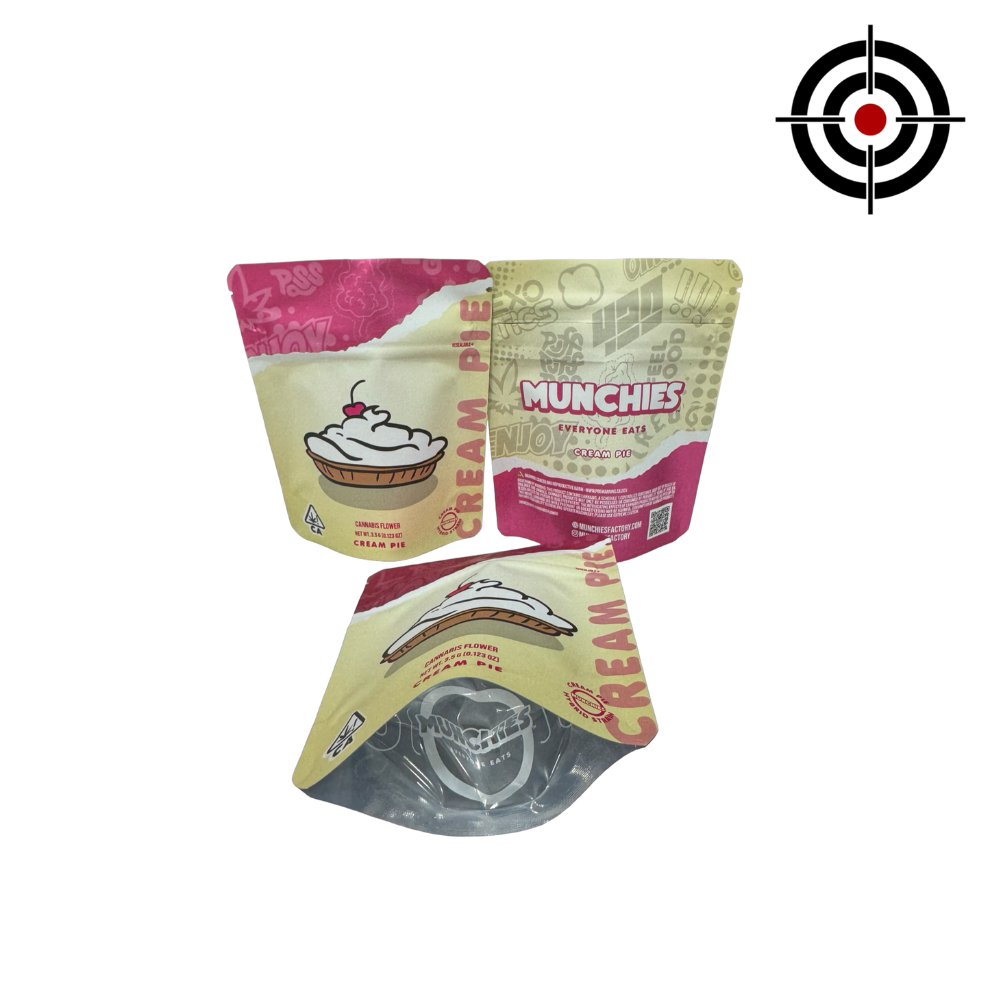Cream Pie Mylar Bags 3.5g Munchies — 3.5g pre‑printed mylar bag — overview (front, back & gusset)