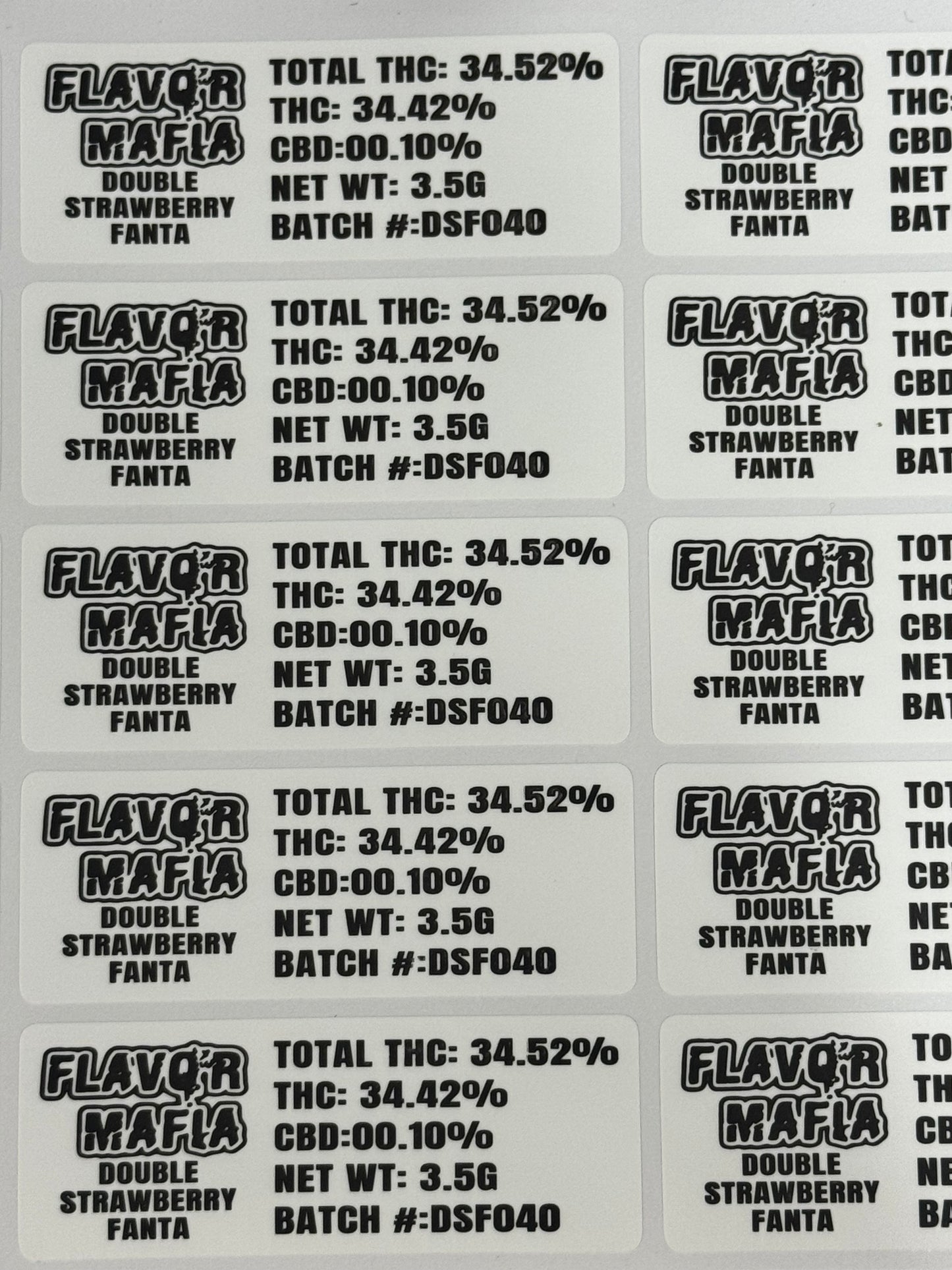 Double Strawberry £anta 3.5g Mylar Bags Flavor Mafia labels