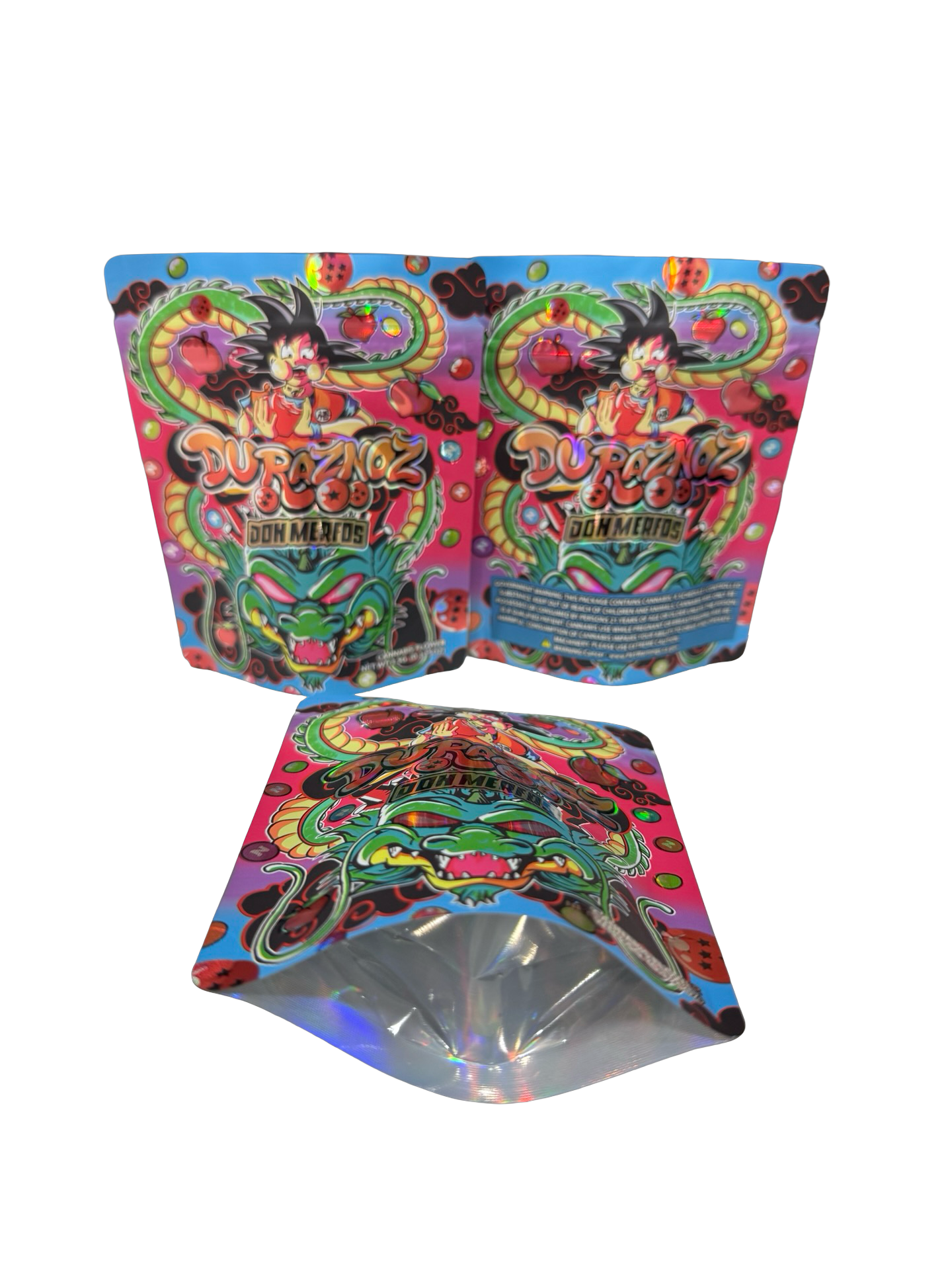 Duraznoz Mylar Bags 3.5g Don Merfos (Only $0.21 Each) — 3.5g pre‑printed mylar bag — overview (front, back & gusset)
