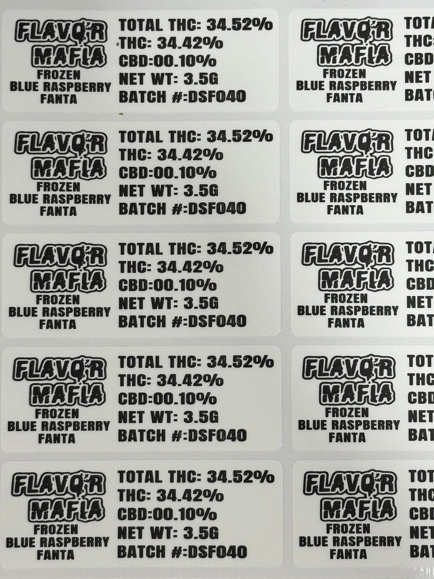 Frozen Blue Raspberry £anta 3.5g Mylar Bags Flavor Mafia labels