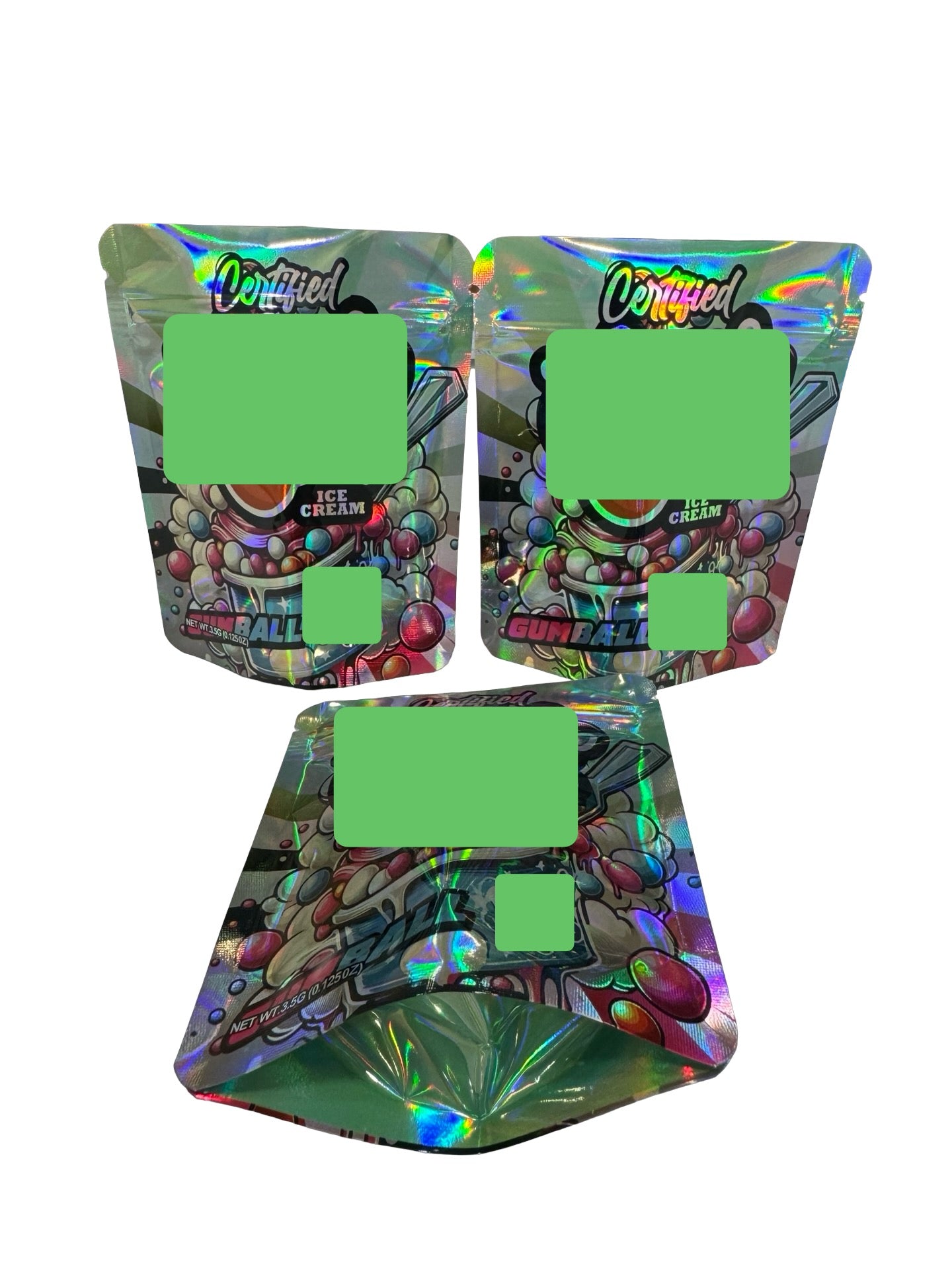 Gumball Dippin Dotz Mylar Bags 3.5g Certified (Only $0.21 Each) — 3.5g pre‑printed mylar bag — overview (front, back & gusse…