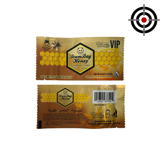 Honey Mylar Bags 3.5g Scum Bags front and back