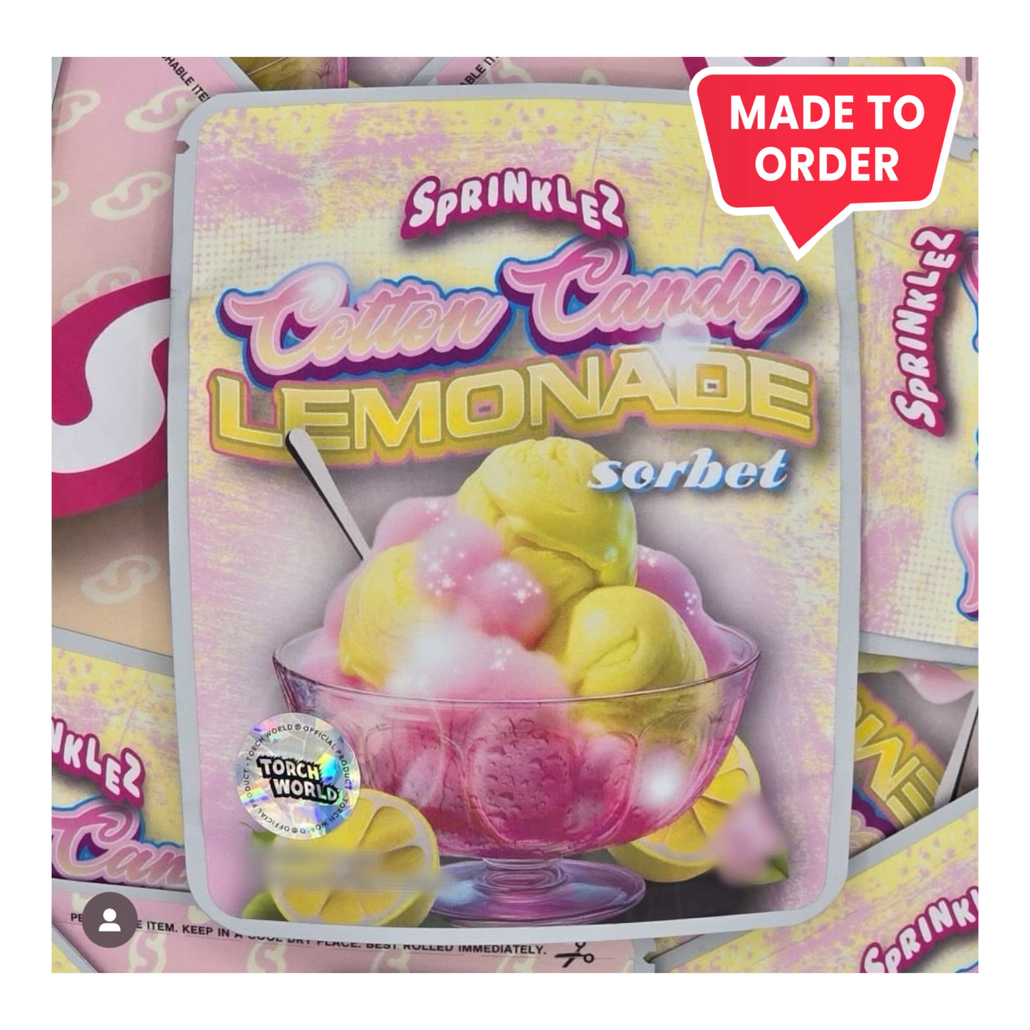 Cotton Candy Lemonade Sorbet 3.5g mylar bag, 4×5 — Sprinklez • Torch World — made to order