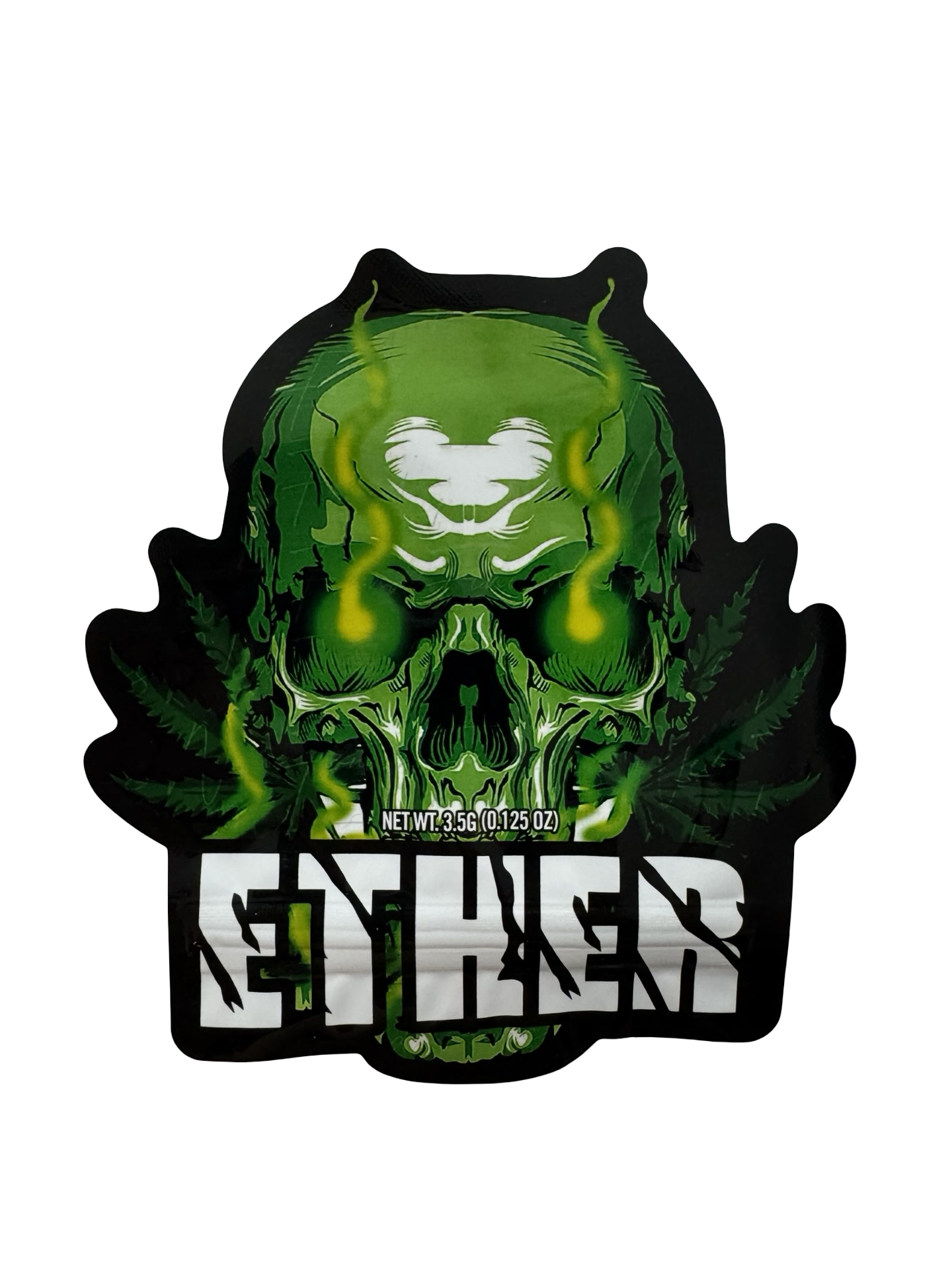 Jokes Up Ether 3.5g mylar bag — front view — gloss mylar bag with resealable zipper