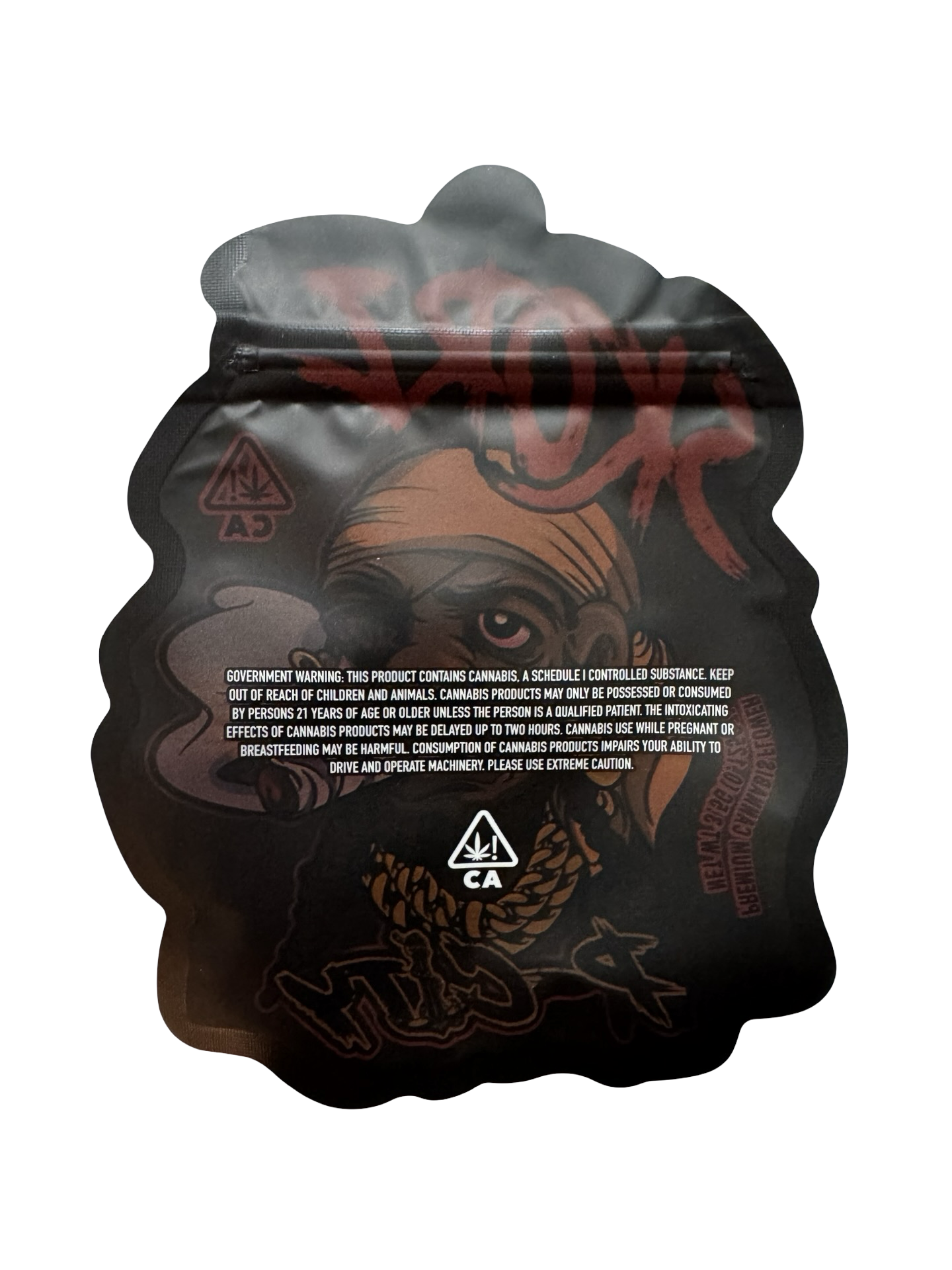 Jokes Up Skorz 3.5g mylar bag — back view — matte mylar bag with resealable zipper