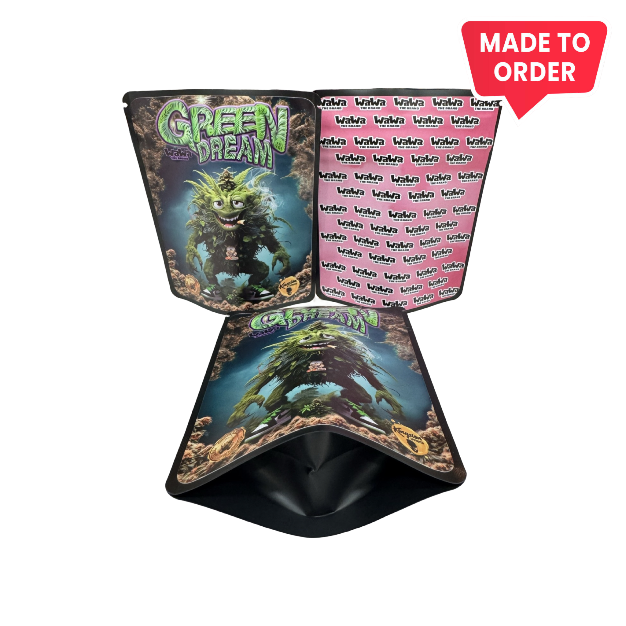 Green Dream 3.5g Sticker Bags | Gashouse Wawah – Fire Mylar