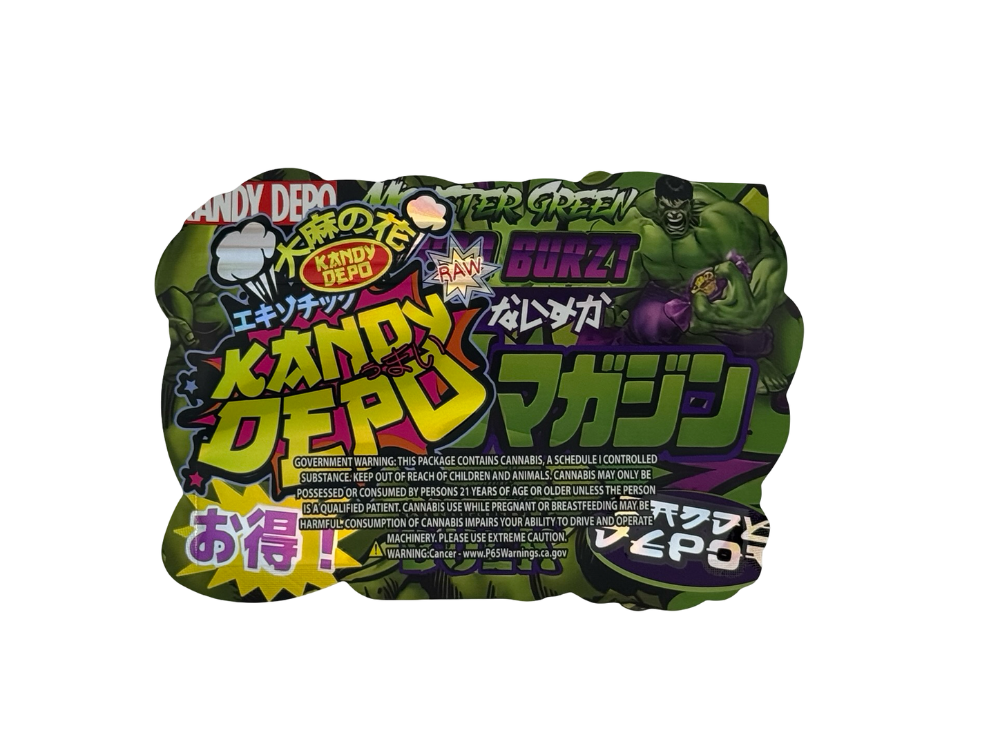 Monster Green Gamma Burzt Mylar Bags 3.5g Kandy Depo (Only $0.21 Each) - Fire Mylar