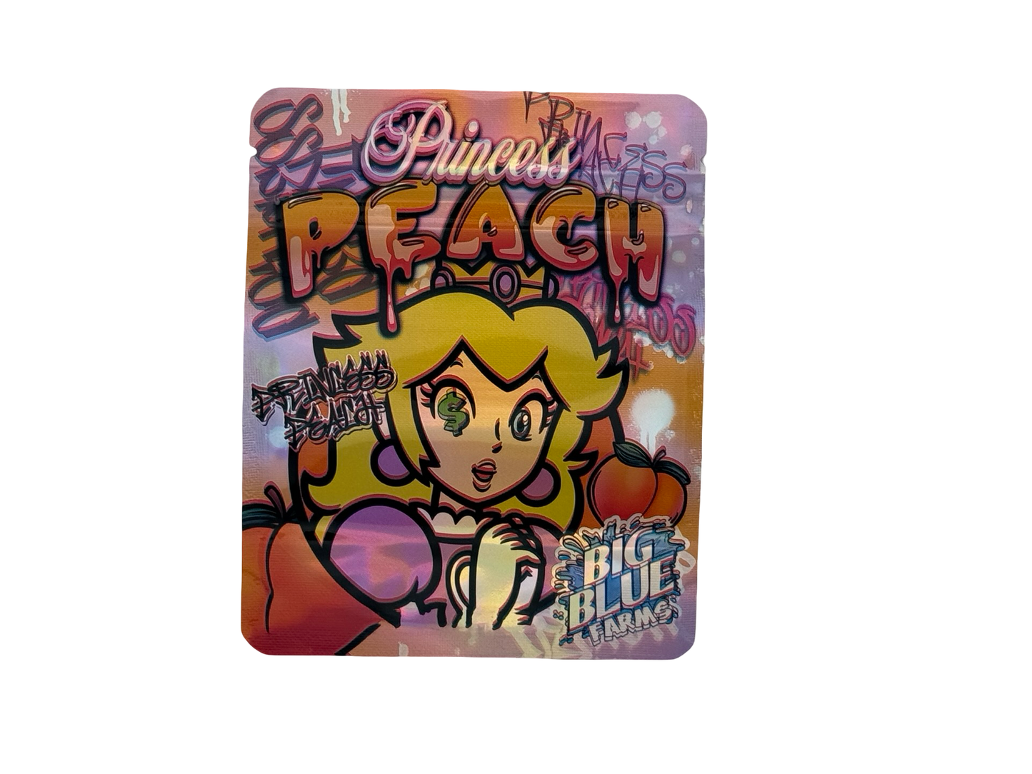 Princess Peach 3.5g Mylar Bags Big Blue Farms ($0.09 per bag) - Fire Mylar
