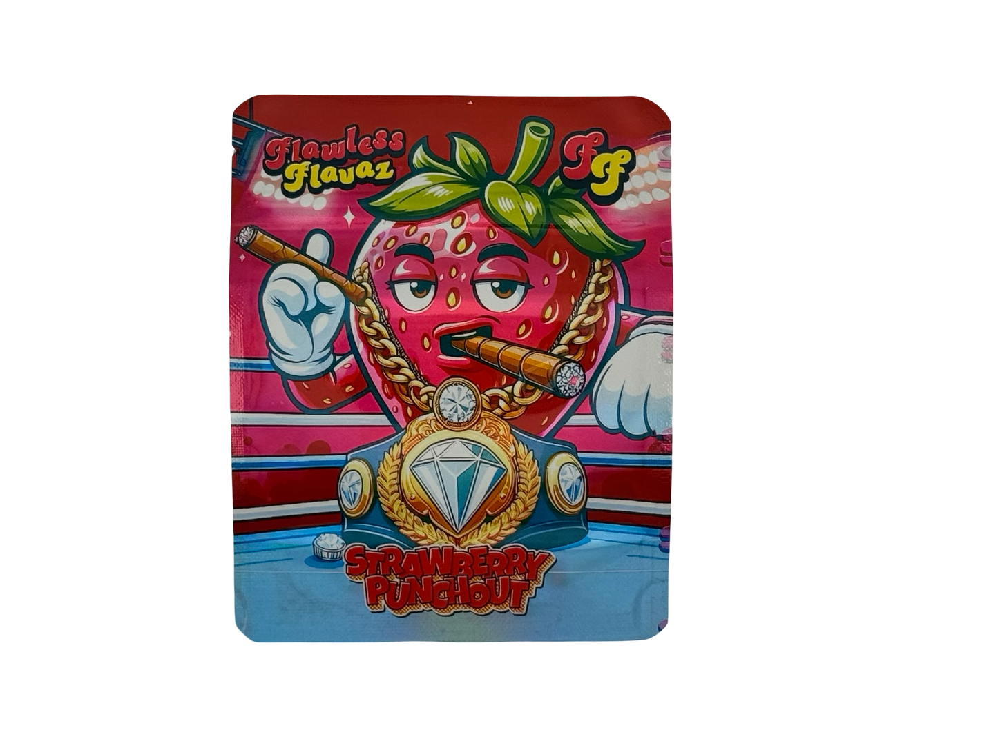 Strawberry Punchout 3.5g Mylar Bags Flawless Flavaz ($0.09 per bag) - Fire Mylar