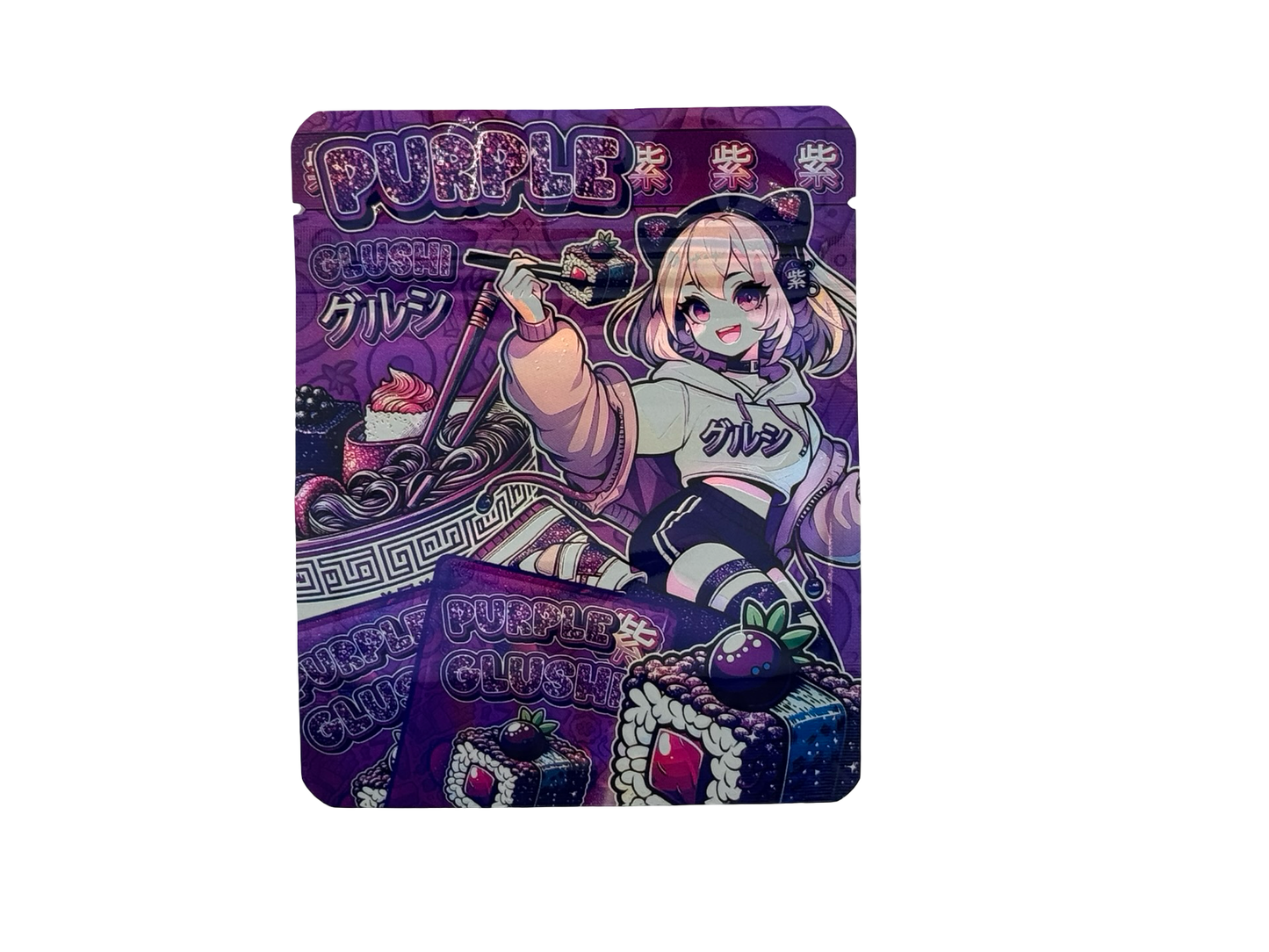 Purple Glushi 3.5g Mylar Bags ($0.09 per bag) - Fire Mylar