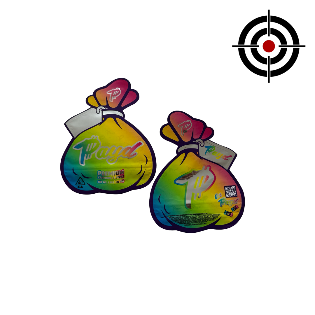 Get Payd Mylar Bags 3.5g Runtz — 3.5g pre‑printed mylar bag — overview (front, back & gusset)
