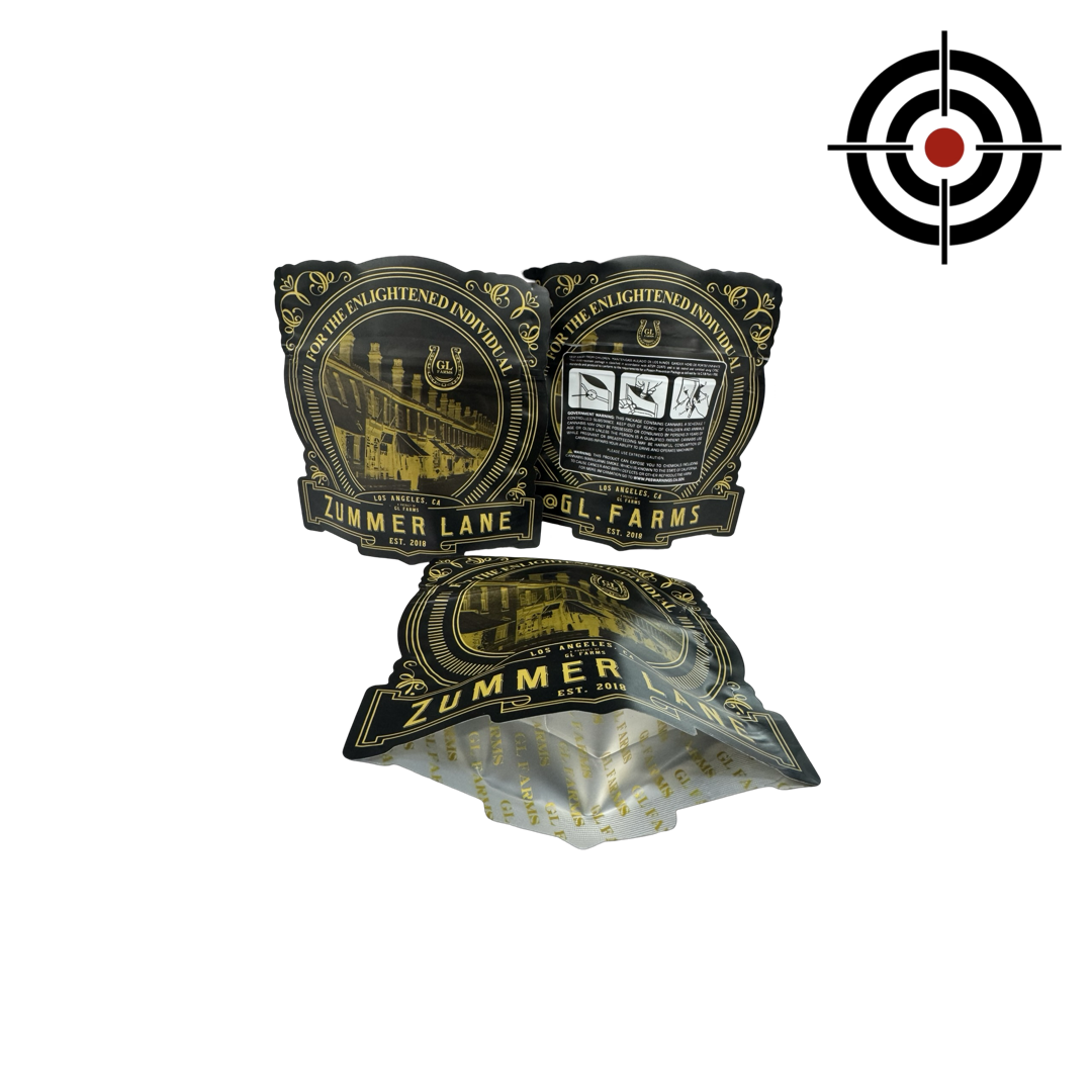 Zummer Lane Mylar Bags 3.5g GL Farms — 3.5g pre‑printed mylar bag — overview (front, back & gusset)