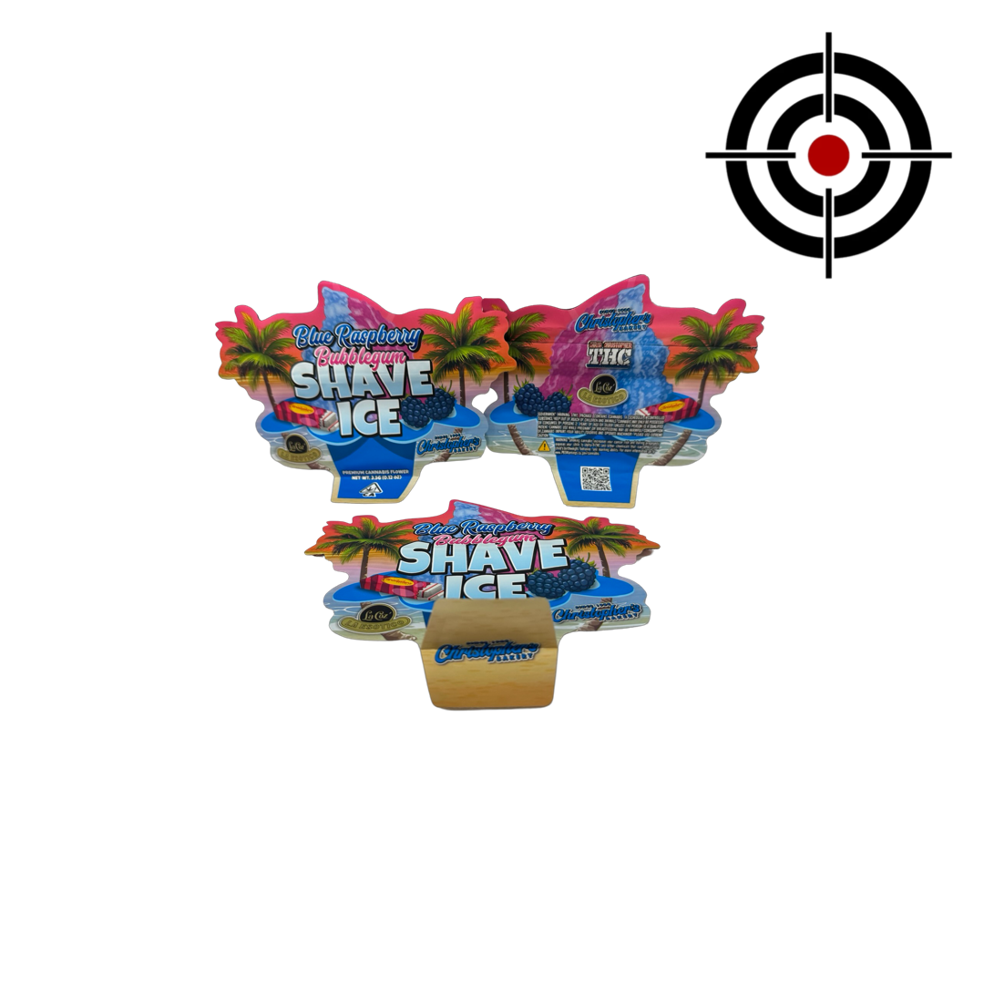Blue Raspberry Bubblegum Shave Ice Mylar Bags 3.5g Christopher’s Bakery — 3.5g pre‑printed mylar bag — front