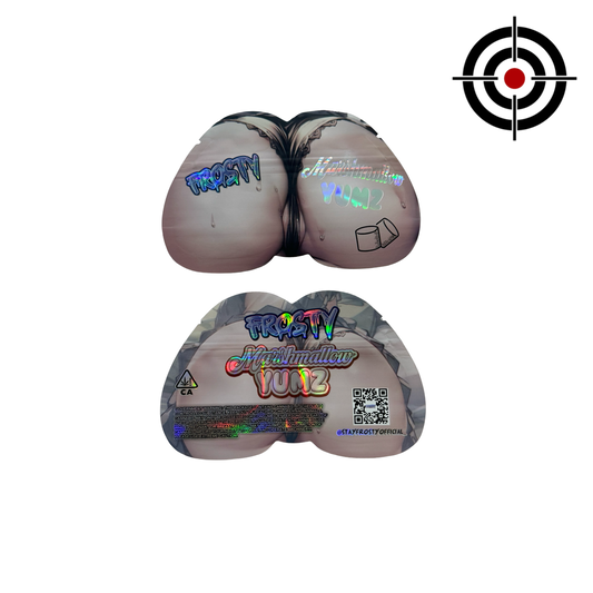 Marshmallow Yumz Mylar Bags 3.5g Frosty — 3.5g pre‑printed mylar bag — overview (front, back & gusset)
