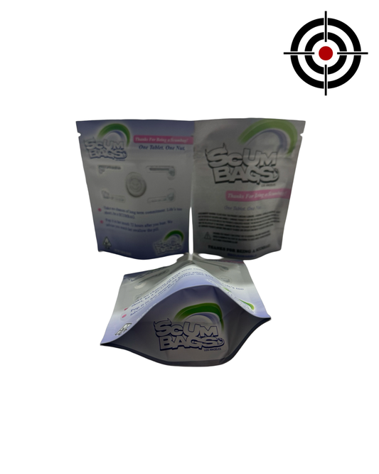Plan B "One Tablet, One Nut" Mylar Bags 3.5g Scum Bags — 3.5g pre‑printed mylar bag — front