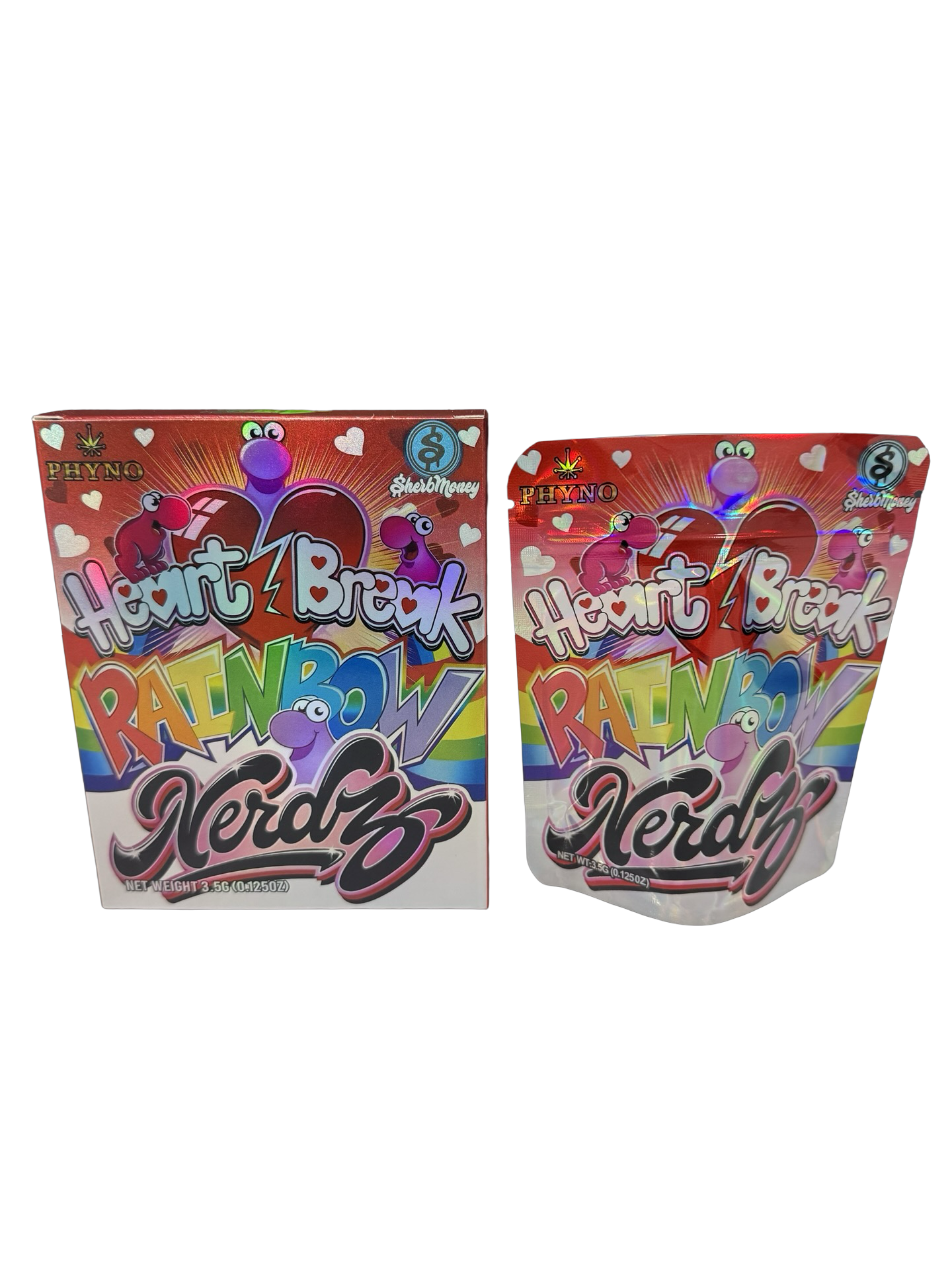 Heart Break Rainbow Nerdz 3.5g Mylar Bags & Boxes SherbMoney