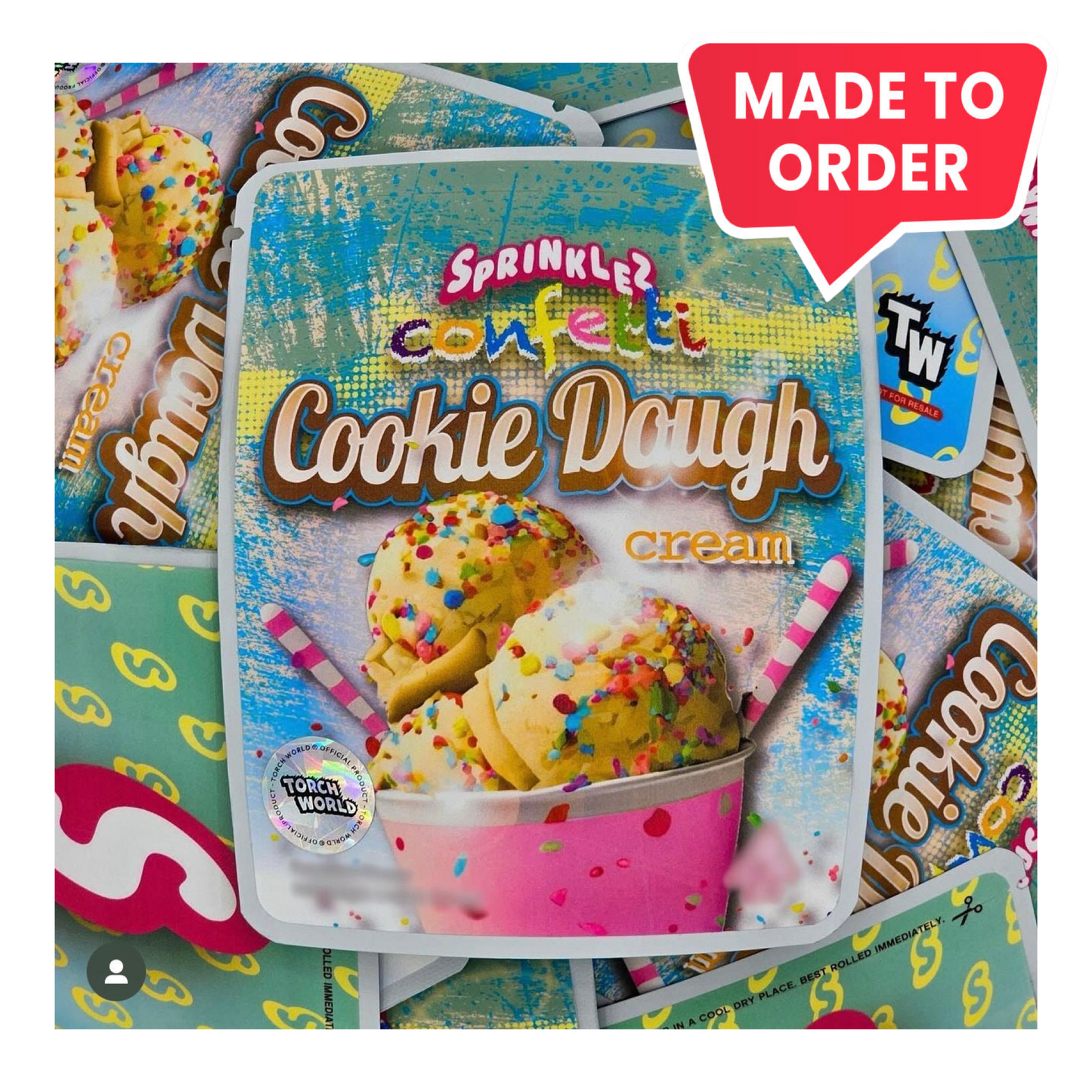 Confetti Cookie Dough Cream 3.5g Mylar Bags Sprinklez Torch World (made-to-order)