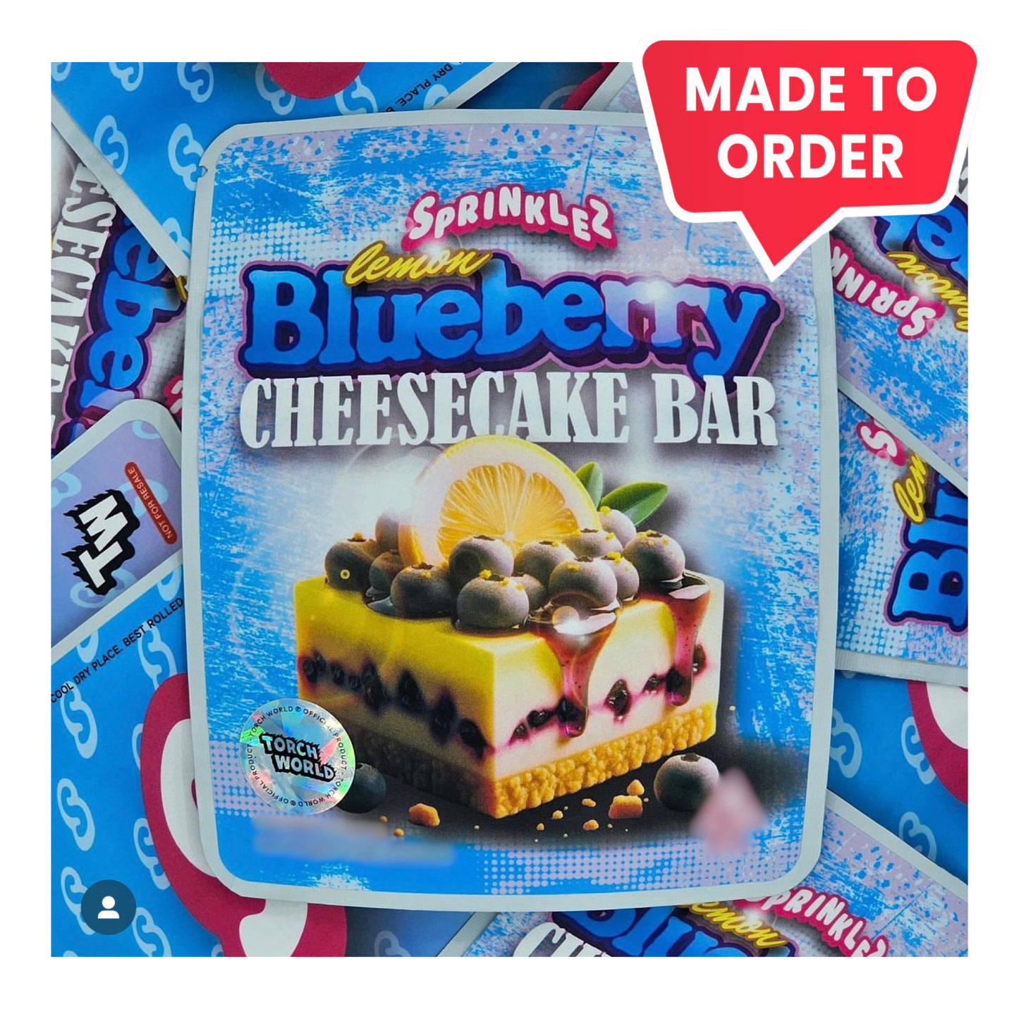 Lemon Blueberry Cheesecake Bar 3.5g mylar bag, 4×5 — Sprinklez • Torch World — made to order