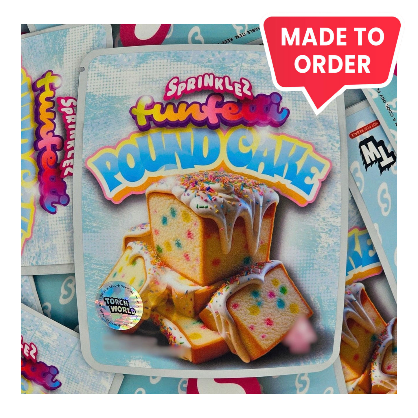 Funfetti Pound Cake 3.5g mylar bag, 4×5 — Sprinklez • Torch World — made to order