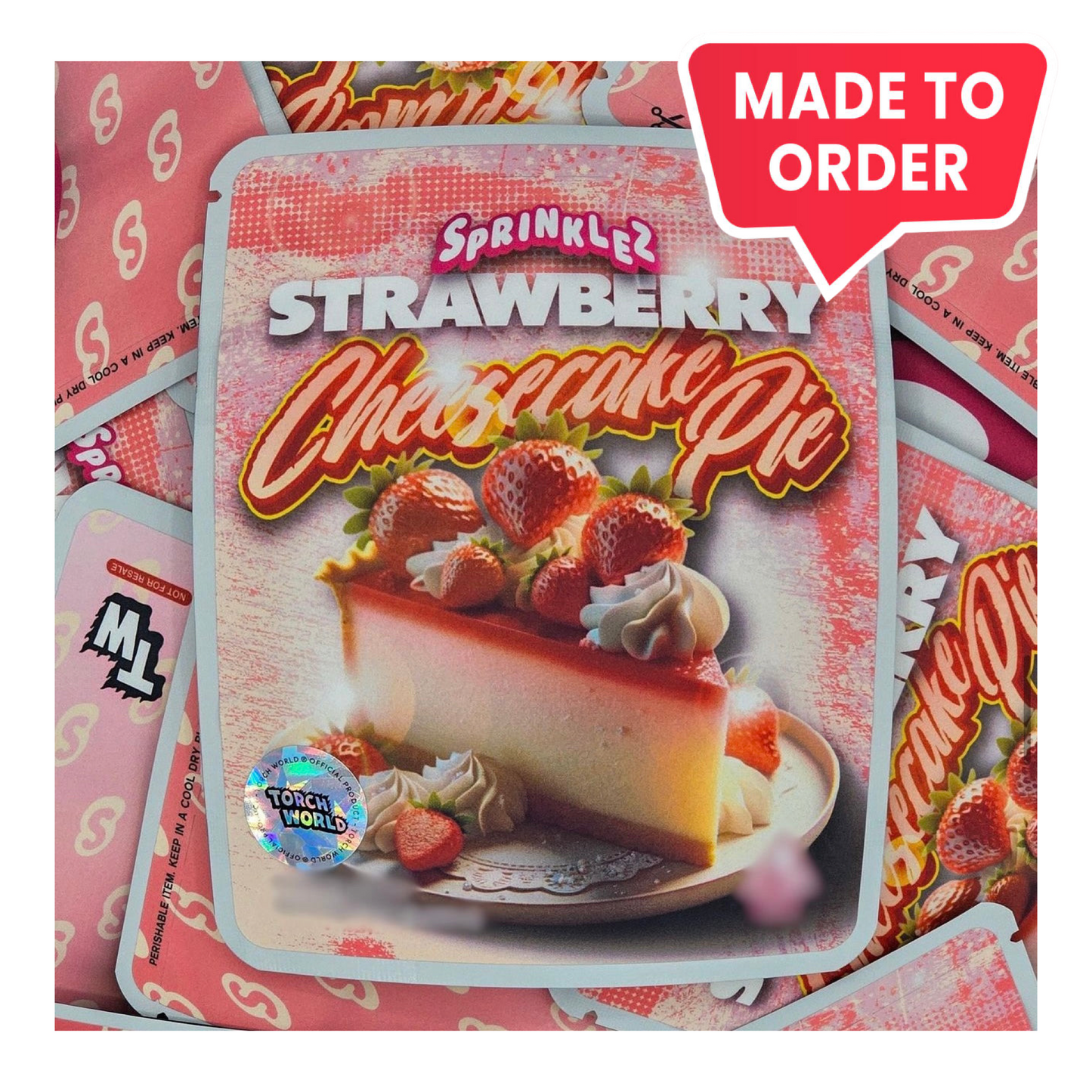 Strawberry Cheesecake Pie 3.5g mylar bag, 4×5 — Sprinklez • Torch World — made to order