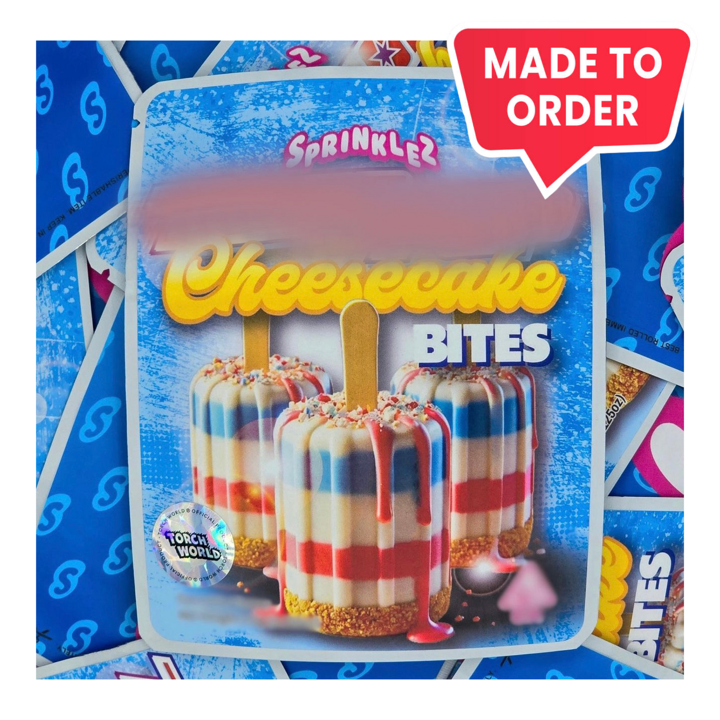 Bomb Popz Cheesecake Bites 3.5g mylar bag, 4×5 — Sprinklez • Torch World — made to order