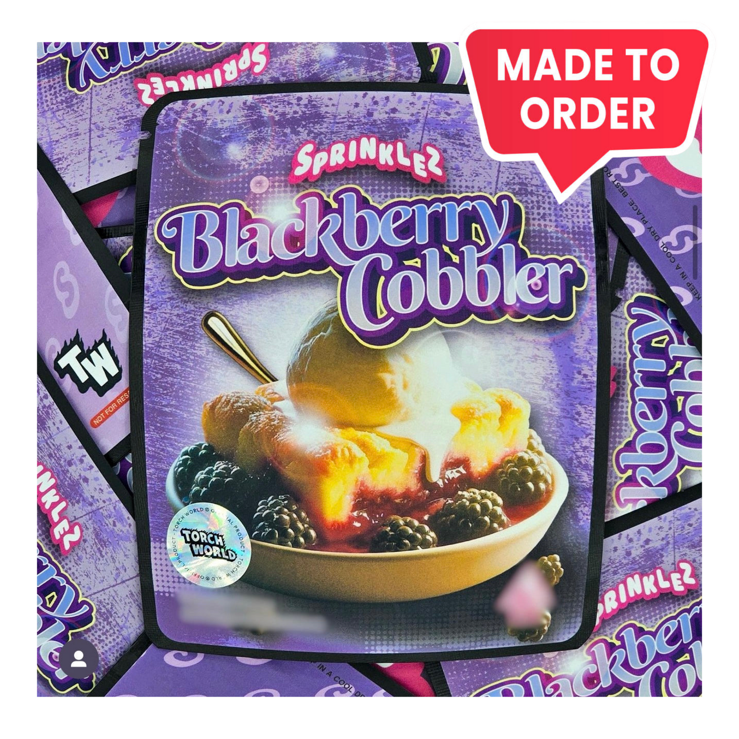Blackberry Cobbler 3.5g mylar bag, 4×5 — Sprinklez • Torch World — made to order